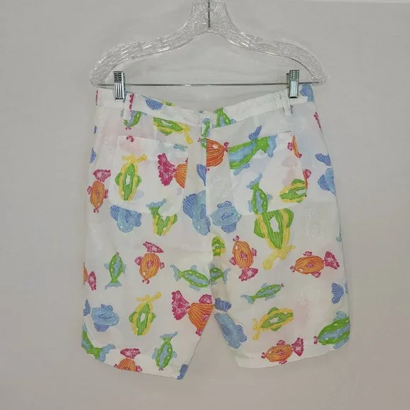 FRESH PRODUCE White Shorts with Colorful Fish Print Hight Rise Size M  LIKE NEW! - Picture 2 of 16